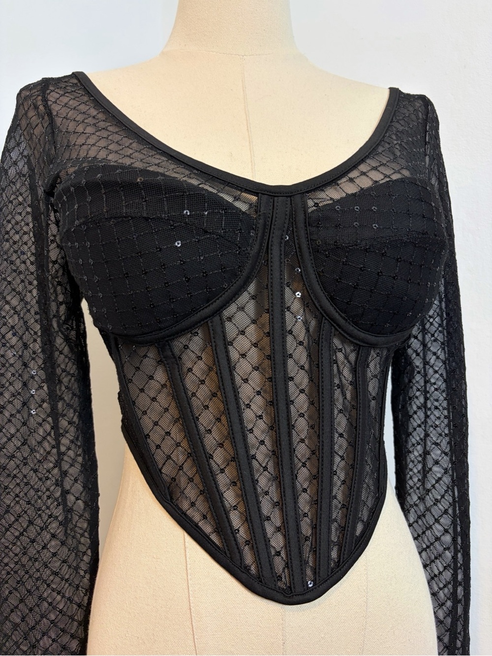 Sincerely Jules Black Mesh Sequin Corset Whimsigoth Goth Top